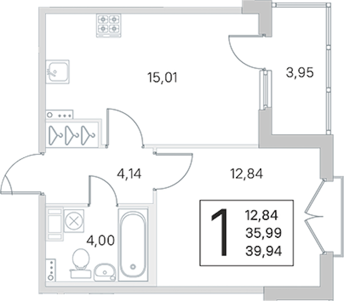 1-комнатная квартира 35.99 м², 3/4 эт., ЖК «Любоград в Стрельне»